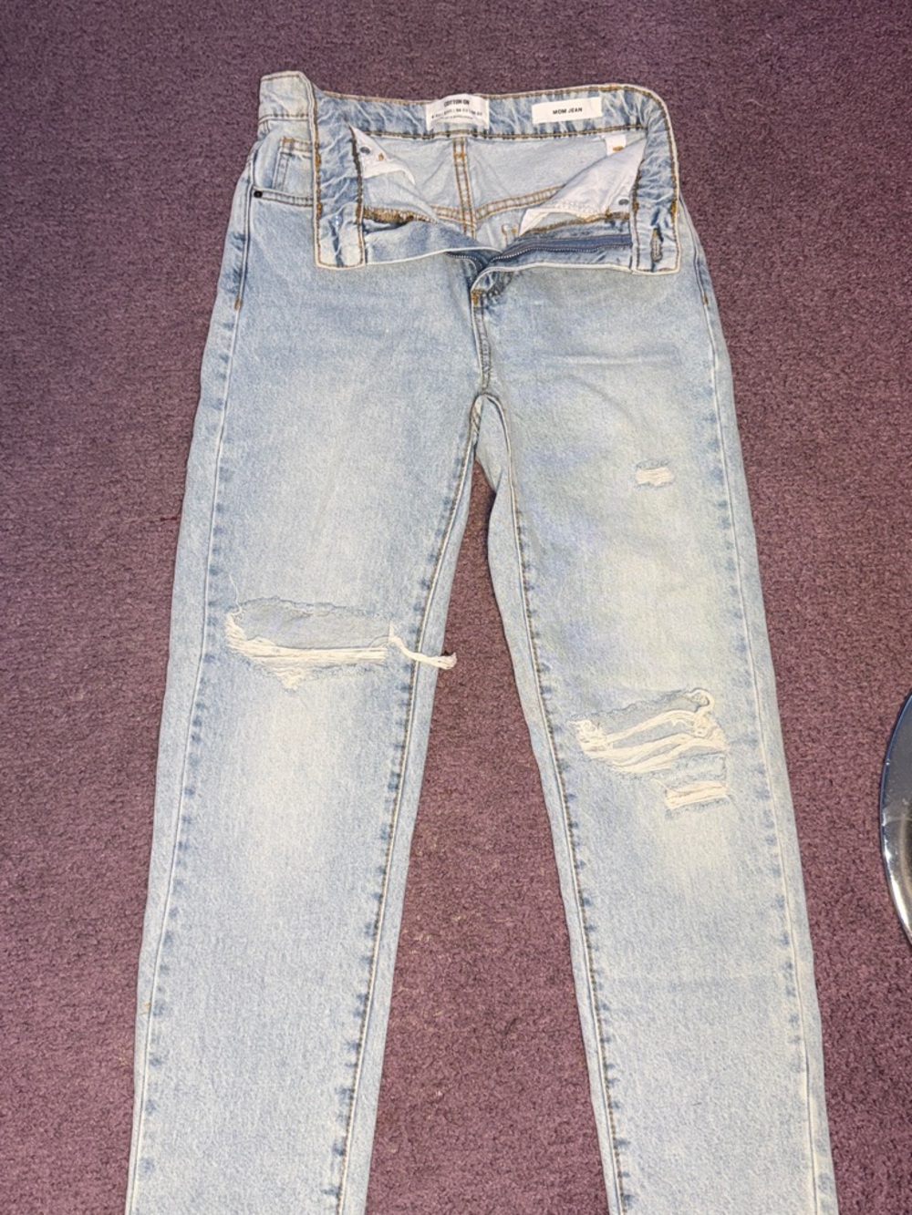 Cotton On Light Blue Distressed Mom Straight Leg Jeans